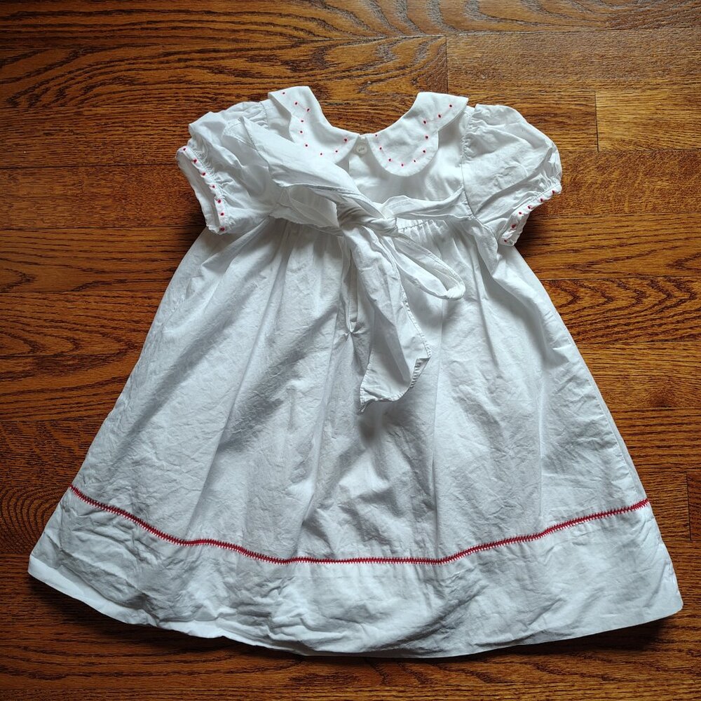White dress with red embroidery - 18m - Sophie and Lucas - Collar + bow details - Picture 3 of 3